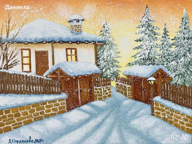 "Зимна приказка в Боженци", авторска картина с маслени бои., снимка 1