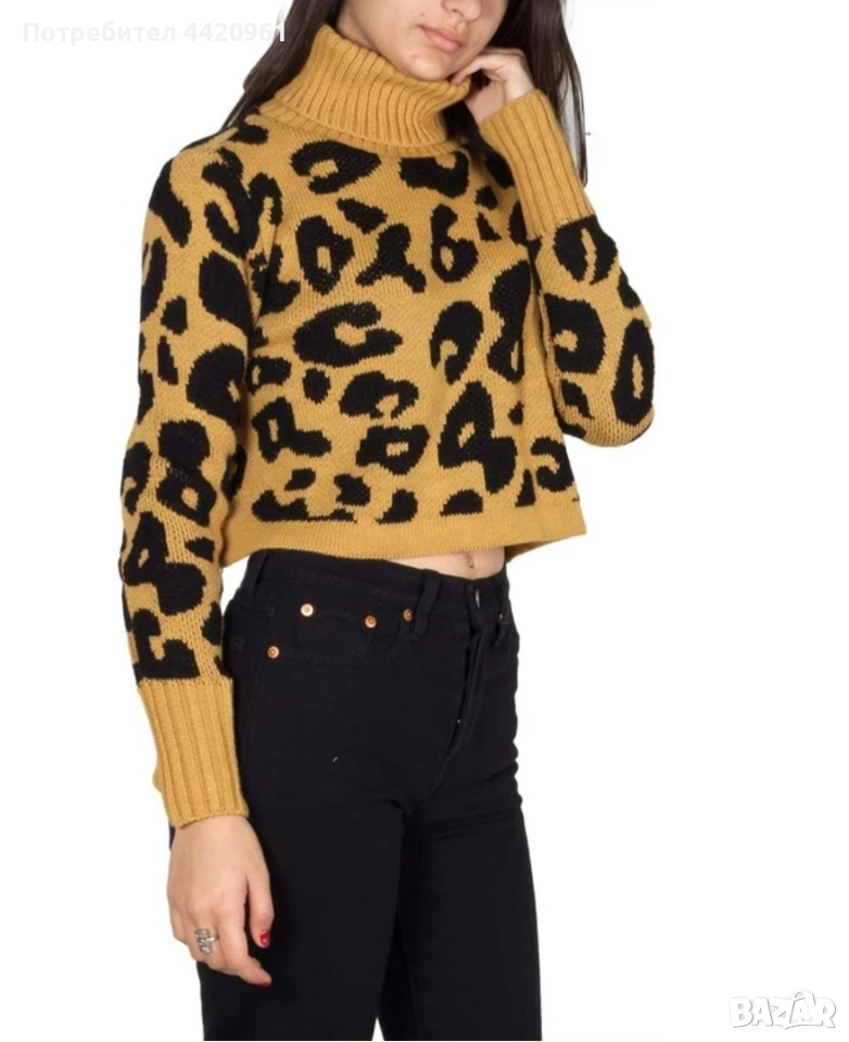 Къс плетен пуловер с леопардов принт , снимка 1