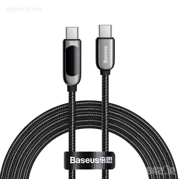 Кабел USB Type C - Type C M/M 2m 100W Baseus CATSK-C01 Черен Cable USB Type-C to Type-C, снимка 1