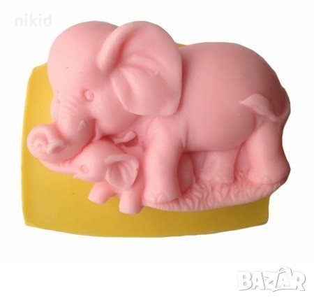 Слон с малко слонче дълбок силиконов молд форма калъп гипс свещ сапун шоколад, снимка 1