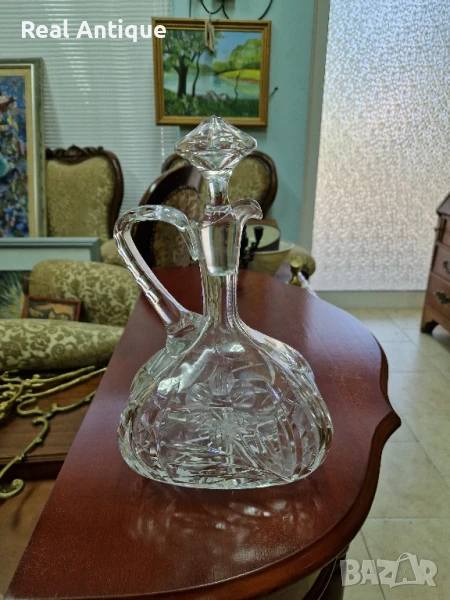 Страхотна антикварна немска кристална гарафа , снимка 1