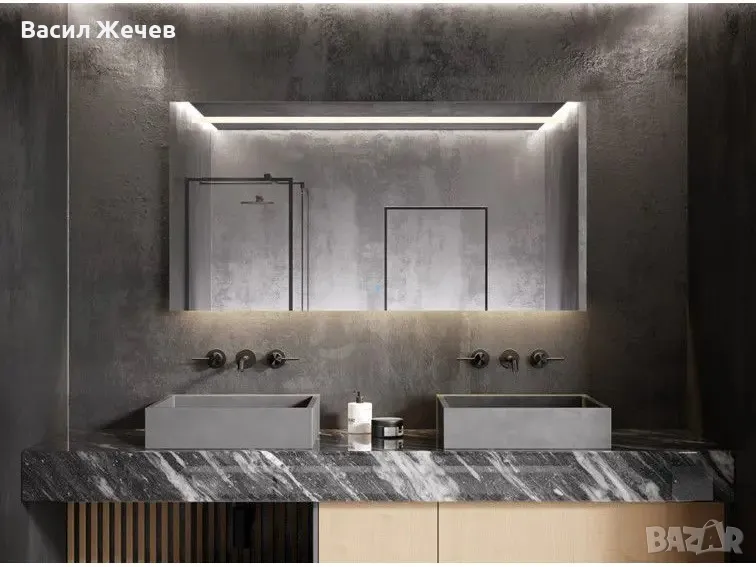 Огледало за баня 100 х 70 см, Правоъгълна форма с LED осветление, снимка 1