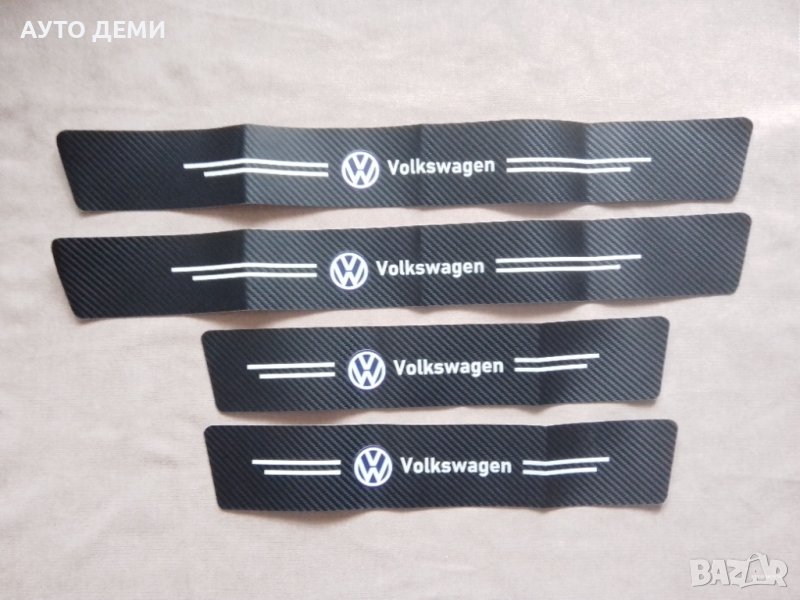 Качествени карбонови самозалепващи стикери за прагове с надпис и емблема Volkswagen Фолксваген кола , снимка 1