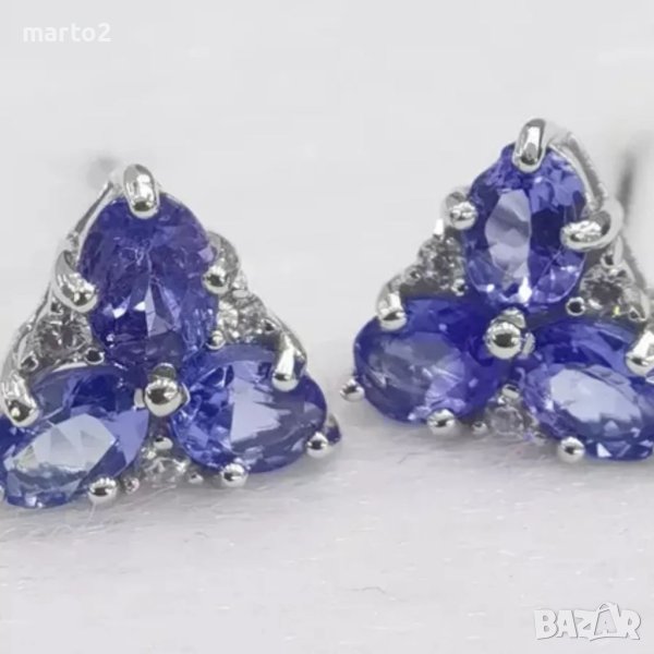 Елегантни сребърни 925 Обеци с Танзанити и Циркони!, снимка 1