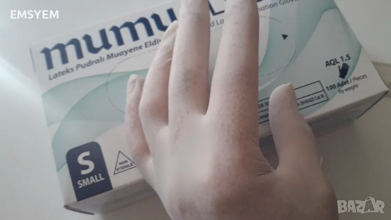 Ръкавици за еднократна употреба от латекс Mumu, 100 броя, налични 1 кутия,размер S , снимка 1