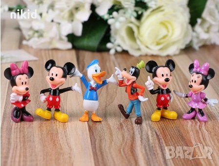 6 бр малки Мики Мини Маус и приятели пластмасови топер играчки фигурки декорация торта украса, снимка 1