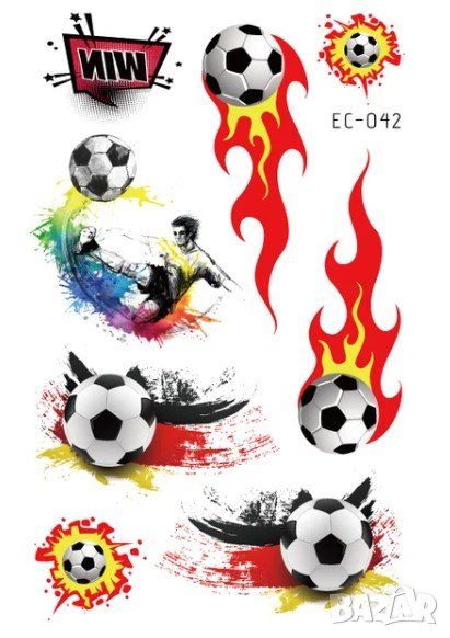 Водоустойчиви детски татуировки с футболни топки, снимка 1