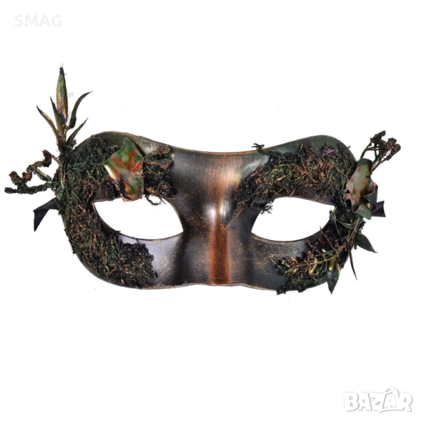 Карнавална маска черно-бронзова с листа_1173274, снимка 1
