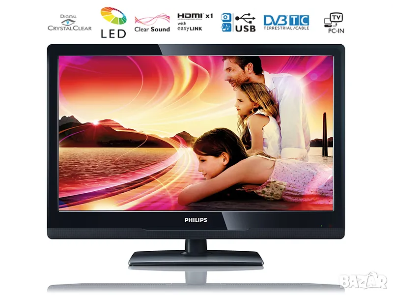 Монитор PHILIPS - 22" FHD 1920x1080p, Черен | ПРОМОЦИЯ, снимка 1