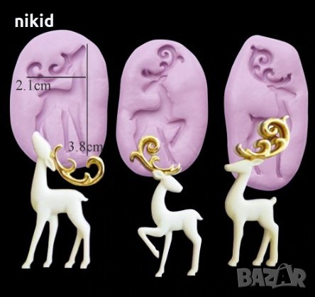 3 пози елен малки сет силиконов молд форма декорация торта фондан украса шоколад, снимка 1