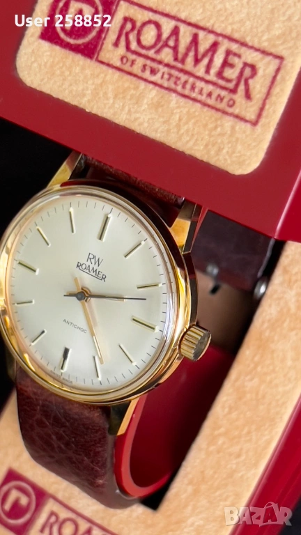 ROAMER - ANTICHOC механичен позлатен часовник – нов със оригинална кутия, снимка 1