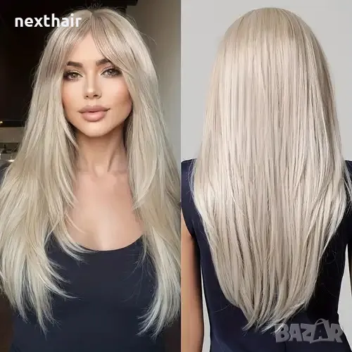 Платитено руса права перука с дълъг бретон, снимка 1