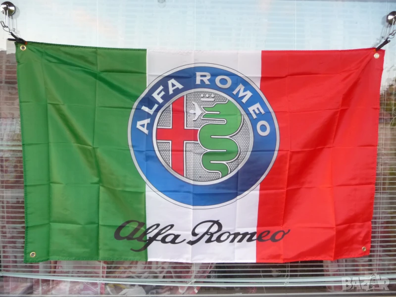 Знаме Alfa Romeo кола марка италиянска емблема Алфа Ромео Италия бърза спортни автомобили красиви фе, снимка 1
