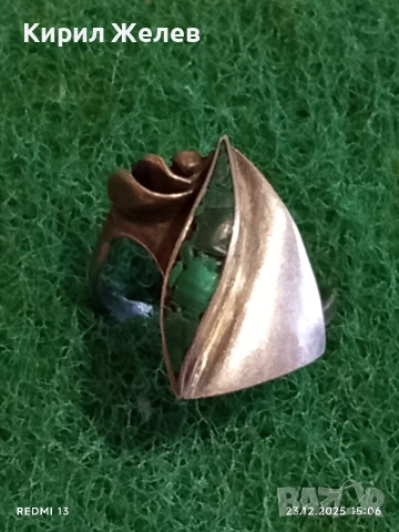 Сребърен авторски пръстен с МАЛАХИТ Арт бижу майсторска ръчна изработка 24651, снимка 3 - Пръстени - 52884560