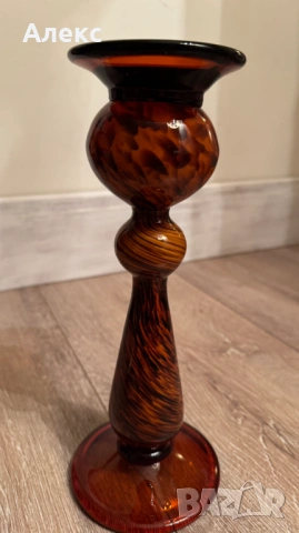 Винтидж Maestri Vetrai Murano, голям арт свещник, 730гр - Черупка на костенурка., снимка 4 - Антикварни и старинни предмети - 53395869