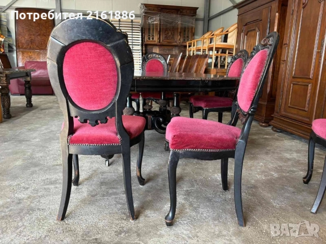 Антикварна маса със шест стола с красива дърворезба , снимка 13 - Антикварни и старинни предмети - 51444397