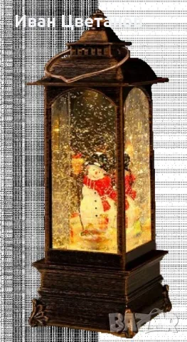 Коледна декоративна лампа със снежен човек в сребристо