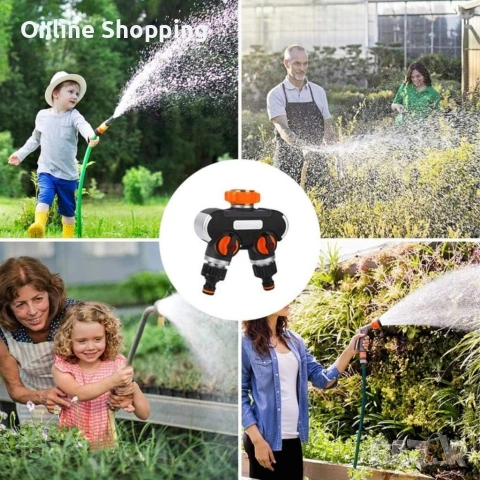 Двупосочен разпределител за градински кран 2-в-1: Сплитер за маркуч с независими вентили (3/4" и 1"), снимка 7 - Напояване - 53366378