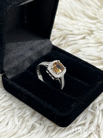 Сребърен пръстен с жълт камък, снимка 2 - Пръстени - 43953698