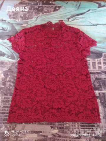 Дантелена блуза в бордо с бюстие, снимка 1 - Тениски - 37339795