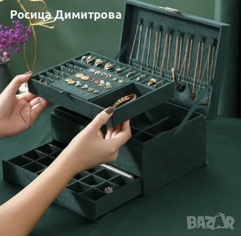  Луксозна кутия за бижута с ключ - зелена, снимка 2 - Други - 47393845