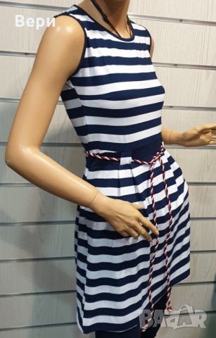 Нова дамска моряшка вталена рокля с ефектен гръб, на райе, с коланче, снимка 13 - Рокли - 28375442