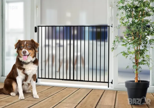 Метална врата за животни с въртящо се затваряне 87-153 см ширина и 105 см височина, черна