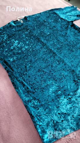 Синя кадифена рокля тениска Asos, снимка 8 - Рокли - 43182811