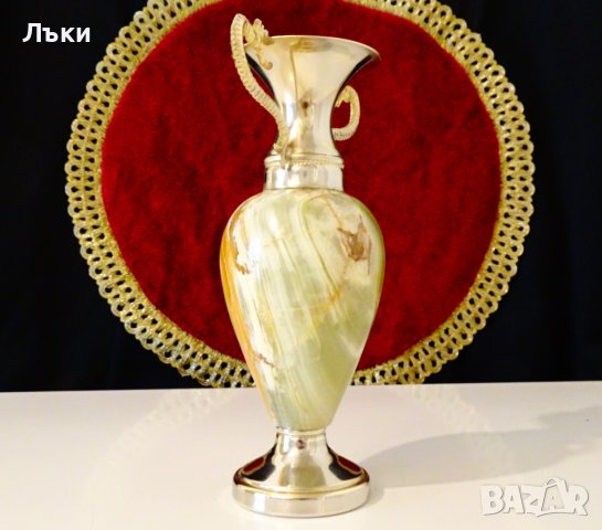 Посребрена ваза,амфора,оникс 15 см.,дракони. , снимка 3 - Вази - 37783547