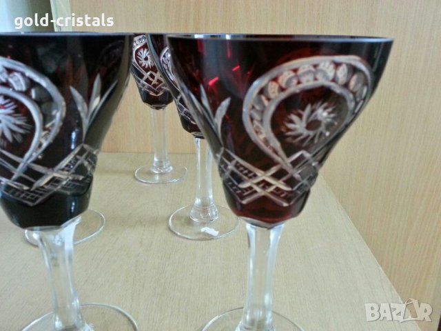 кристални чаши цветен червен кристал , снимка 3 - Антикварни и старинни предмети - 26936871