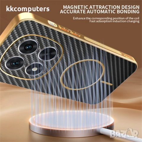 Карбонов Калъф за Xiaomi Poco X7 5G - Електропокритие, TPU, Антиотпечатък, Вграден Магнит, Вкл. Прот, снимка 4 - Калъфи, кейсове - 53538572