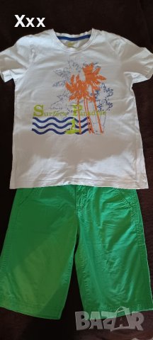 Къси панталонки с тенниска, снимка 1 - Детски комплекти - 37032356