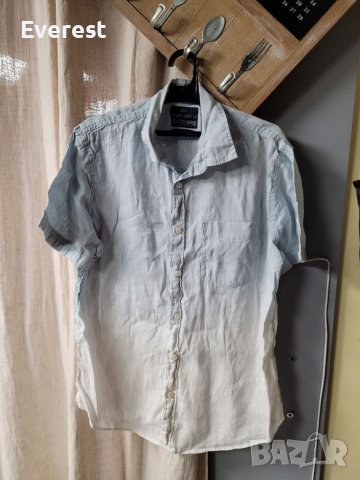 Ленена риза мъжка ,преливащо от бяло в синьо- L размер