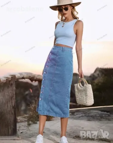 Неправилна дамска дънкова пола с висока талия, 3цвята , снимка 15 - Поли - 41932562