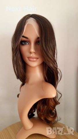 Парти тъмно кафява синтетична перука с руси кичури, на път, 65 см, снимка 7 - Аксесоари за коса - 52813656