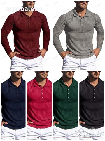 Нова мъжка блуза с висока еластична вертикална лента с дълъг ръкав, 8цвята - 023