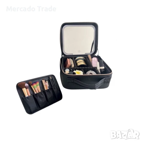 Несесер - куфар за гримове Mercado Trade, LED огледало, Черно , снимка 2 - Куфари - 50702352