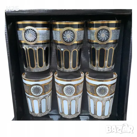 Комплект от 6 чаши Rosenberg, черно-бяло злато, за луксозни напитки от висок клас
