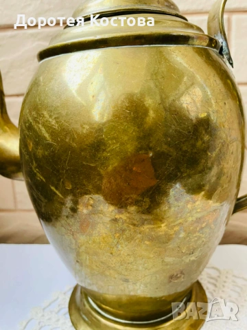 Голям месингов чайник от Англия с порцелан на капака, снимка 7 - Антикварни и старинни предмети - 53577942