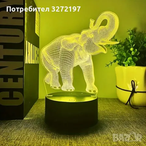 Холограмна 3D LED лампа Слон,RGB Седемцветен Интелигентен Контрол,USB, снимка 4 - Настолни лампи - 49509607