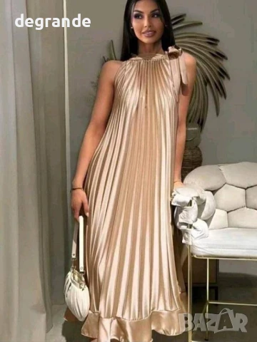 Сатенена плисирана рокля в РОЗОВО БЯЛО БЕЖОВО