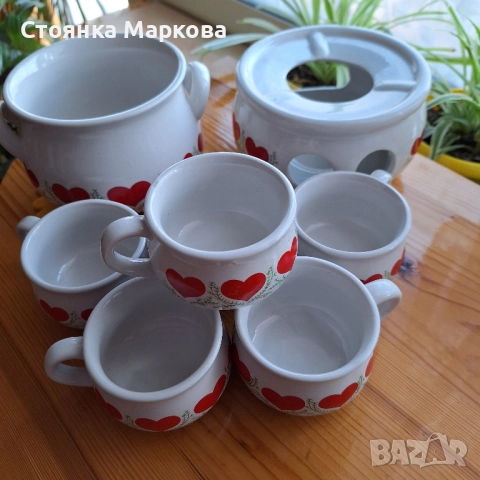 Керамичен комплект с нарисувани сърца, снимка 6 - Сервизи - 52637048