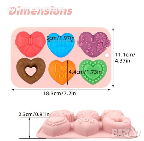 3D 6 сърца Свети Валентин дълбок силиконов молд шоколад лед фондан сапун