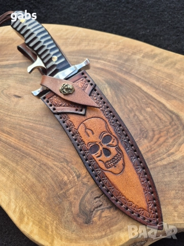 Масивен ловен нож BOWIE DAMASKUS с кания от телешки бланк,LN428, снимка 10 - Ножове - 52008269