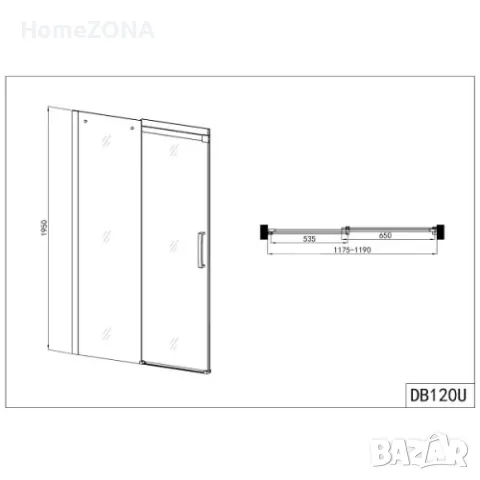 Параван за баня, 120х195 см, прозрачно стъкло, хром, снимка 2 - Паравани - 49385134