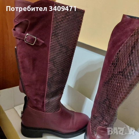 Ботуши от естествена кожа в цвят бордо , снимка 7 - Дамски ботуши - 52259237