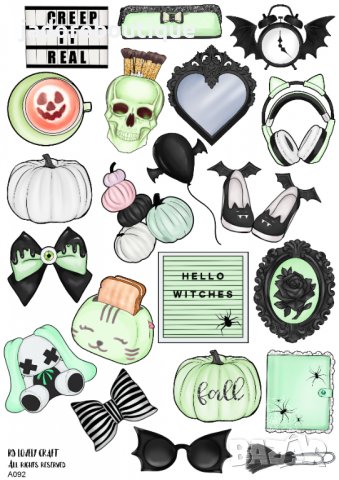 Скрапбук стикери за декорация планер halloween хелоуин самозалепващ лист А5 - различни видове, снимка 10 - Други - 38086615