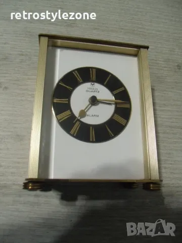 № 7919 стар настолен часовник - VEGLIA - метален корпус / кутия - размер 13 / 10 / 6 см - кварцов, снимка 2 - Други ценни предмети - 49365154