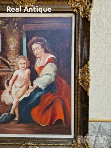 Уникална антикварна авторска майсторска белгийска картина масло върху платно, снимка 4 - Антикварни и старинни предмети - 51050177