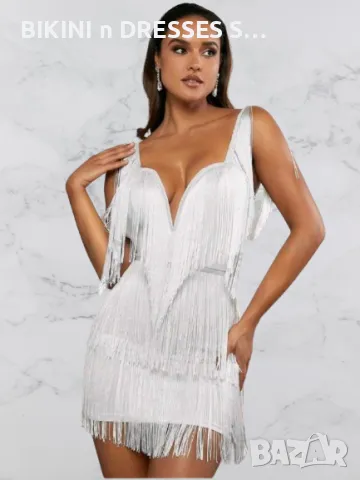 Елегантна бяла рокля с ресни, снимка 3 - Рокли - 47659687